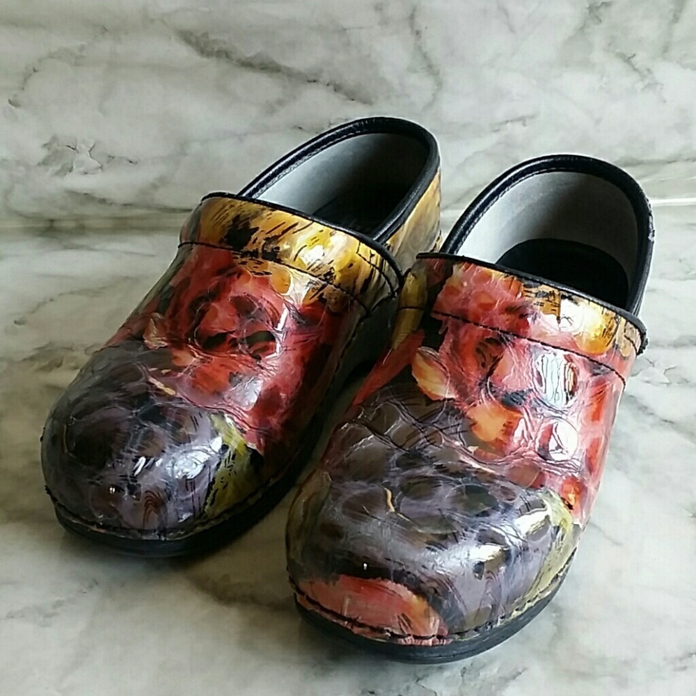 Dansko XP multicolor patent leather clogs